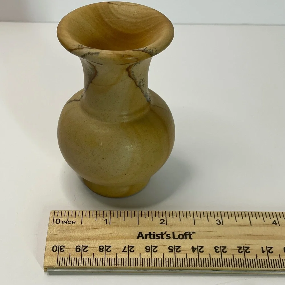 Vintage Miniature Picture Sandstone Bud Vase Hand Carved Natural Stone 3.5 Inch